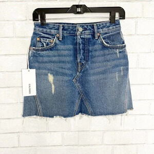 Grlfrnd The Eva Short A Line Denim Skirt 100% Cotton Women's Waist Size 24 NWT